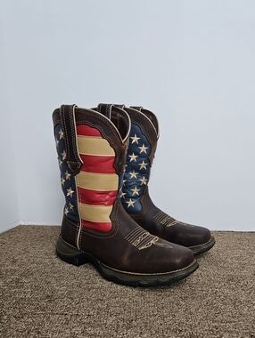 Durango 10" Lady Rebel American Patriotic Flag Leather Square Toe Boots Sz 7
